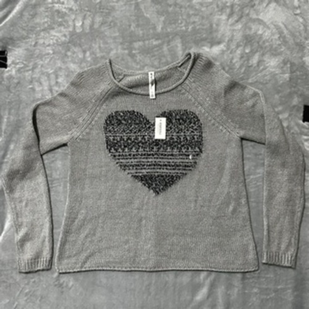 Westbound Womens Grey Heart Intarsia Knit Raglan Sleeve Pullover Sweater Large‎